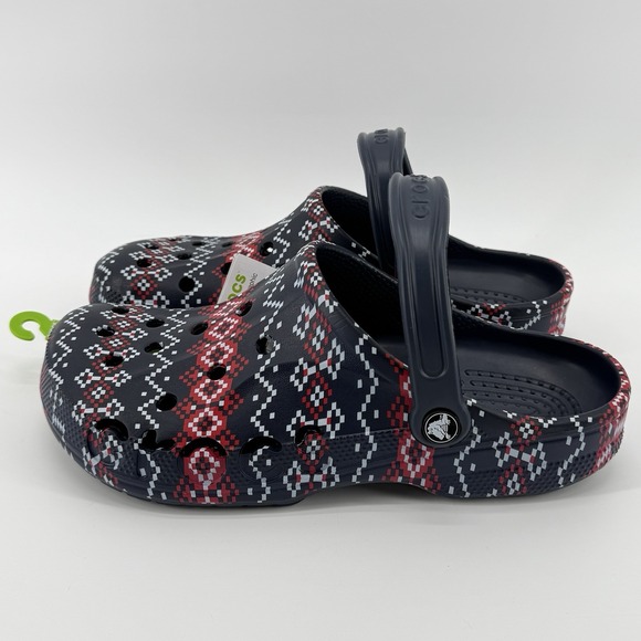 Crocs Baya Holiday Graphic Clog Mens Size 9 Navy Blue Fair Isle Comfy Gift‎ NWT